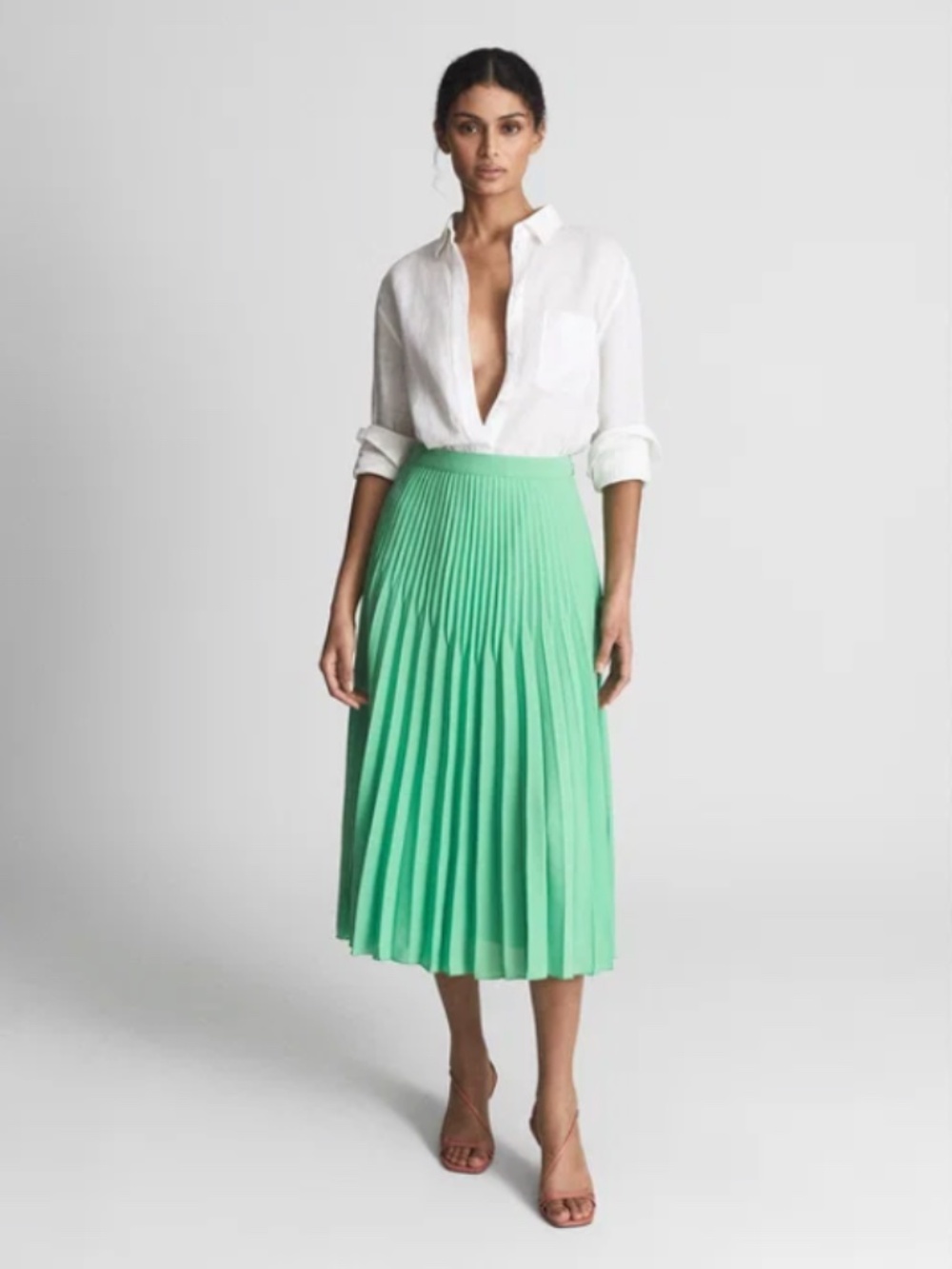 Reiss Izzie Pleated Maxi Skirt Women's Size 0 Green Midi (J)